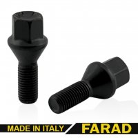 Болт колесный М12x1,5x28мм Конус (BMW, Dacia, Daewoo, Opel, Renault) Черный цинк Ключ 17 FARAD (Италия) под литые диски