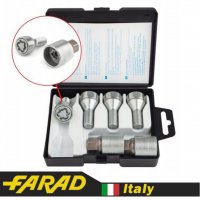 Секретные болты FARAD серии StarLock для оригинальных дисков Alfa Romeo, BMW, Fiat, Citroen, Saab, Peugeot, Renault, Volvo М14х1.5х28мм с конусной посадкой и вращающимся кольцом FARAD STARLOCK | Болты секретки М14х1.5х28 Конус Вращающееся кольцо Ключ 17 (Alfa Romeo, BMW, Fiat, Citroen, Saab, Peugeot, Renault, Volvo) + запасной ключ