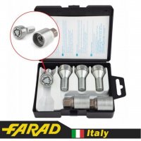 Секретные болты FARAD серии StarLock для дисков BMW, Mini М14х1.25х28мм с конусной посадкой и вращающимся кольцом FARAD STARLOCK | Болты секретки М14х1.25х28 Конус Вращающееся кольцо Ключ 17 (2 ключа)