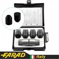 Секретные гайки FARAD серии StarLock для дисков Hyundai, Kia, Lexus, Mazda, Toyota, Mitsubishi, Citroen, Daihatsu, Fiat, Ford, SsangYong, Subaru, Smart М12х1.5х30мм с конусной посадкой и вращающимся кольцом 2 ключа FARAD STARLOCK | Гайки секретки М12х1.5х30мм Конус Вращающееся кольцо (Chevrolet, Daihatsu, Hyundai, Kia, Mazda) + запасной ключ под 21 Черные