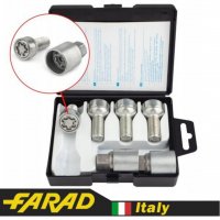 Секретные болты FARAD серии StarLock для дисков Audi, Volkswagen, Skoda, Seat, SsangYong, Mercedes-Benz, Infiniti М14х1.5х27мм со сферической посадкой R13 и вращающимся кольцом 2 ключа FARAD STARLOCK | Болты секретки М14x1.5x27 Сфера R13 Вращающееся кольцо (для оригинальных дисков) + запасной ключ под 17