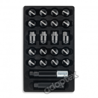Набор гаек для дисков M12x1,5x35mm Конус Черные Ключ 17 (16+4 секретки) алюминиевые колпачки + 3 ключа
