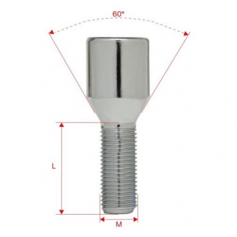Болт колесный под внутренний шестигранник М14x1.5x27мм Конус для узких отверстий в диске