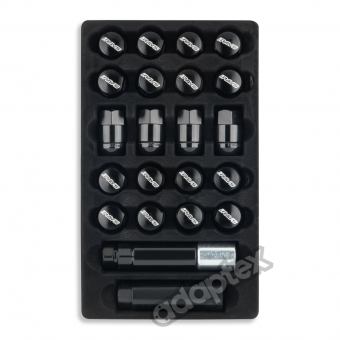 Набор гаек для дисков M12x1,25x35mm Конус Черные Ключ 17 (16+4 секретки) алюминиевые колпачки + 3 ключа