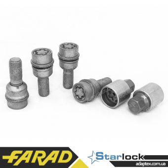 FARAD STARLOCK | Болты секретки М14x1.5x30 Сфера R14 для Audi A8, Q3, Q5, Q7 (4M); Q8 (4M); VW Touareg (CR) Вращающееся кольцо + запасной ключ под 17