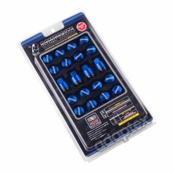 Набор гаек для дисков M12x1,5x35mm Конус Синие Ключ 17 (16+4 секретки) алюминиевые колпачки + 3 ключа