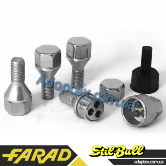 FARAD STIL BULL | Болты секретки М12х1.5х23мм Конус Вращающееся кольцо (BMW, Dacia, Opel, Mini, Smart) Ключ 17 + стальные колпачки