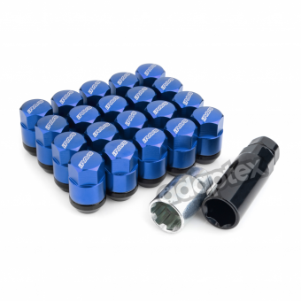 Набор гаек для дисков M12x1,25x35mm Конус Синие Ключ 17 (16+4 секретки) алюминиевые колпачки + 3 ключа